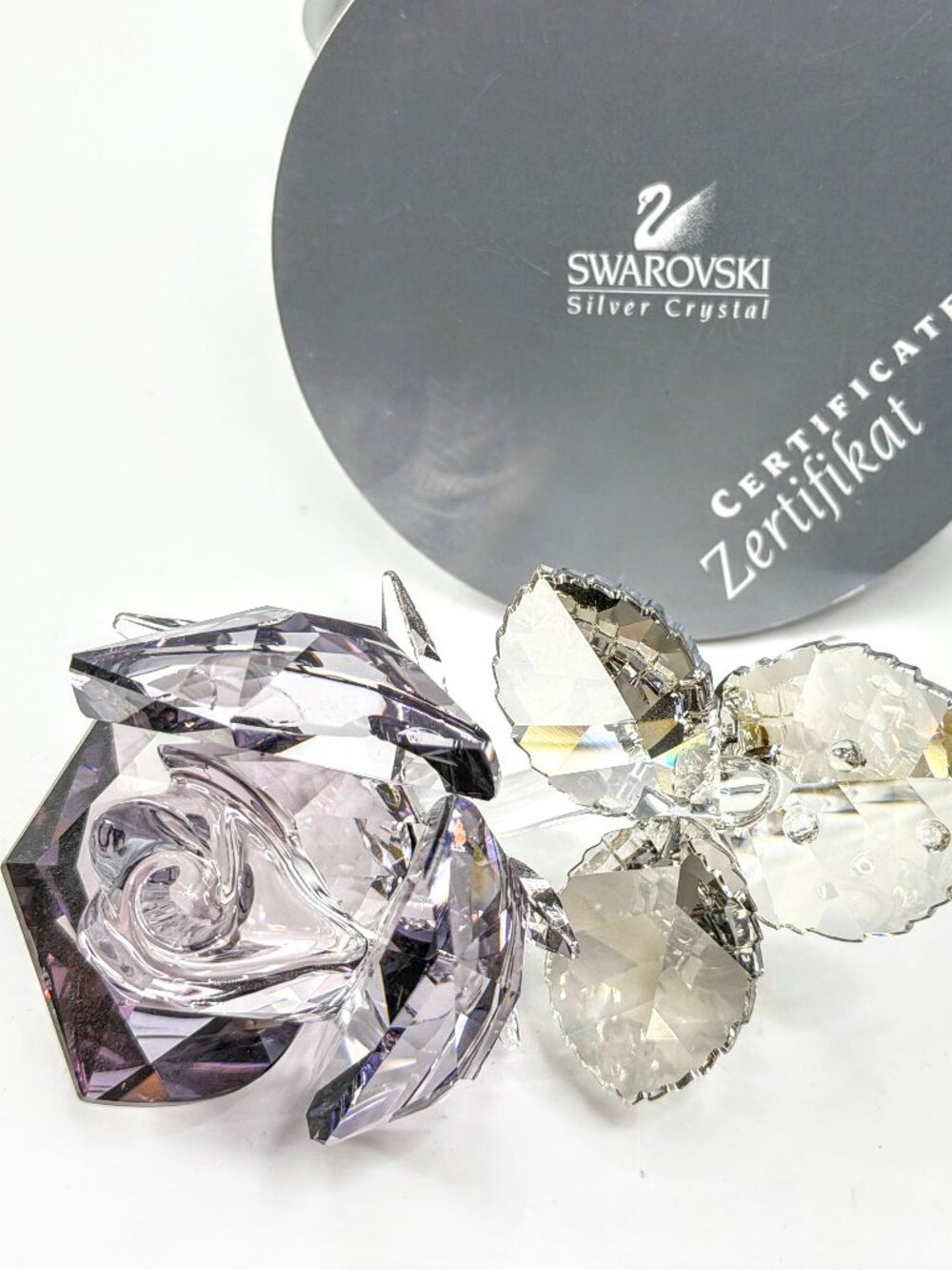 Swarovski Silver Crystal Amethyst Purple Rose Flower Retired Vintage A331